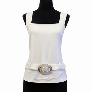 FRANK LYMAN Sleeveless White Blouse Top Size 16